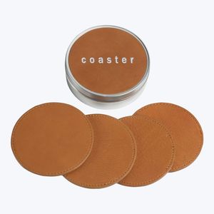 High end leather coasters with natural tone and rustic look designed for classy <b>table</b> decor and drinkware use - Product Image 3