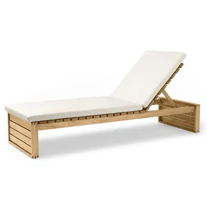 Teak Wood Double Sunbed Outdoor Sun Lounger With Waterproof Cushion For Outdoor Furniture