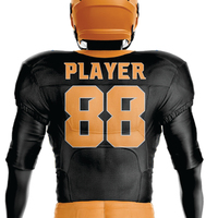 Uniforme de Fútbol Americano Sublimado Unisex, Transpirable, Absorbente de Humedad, 100% Poliéster, Negro y Naranja, con Nombre del Jugador