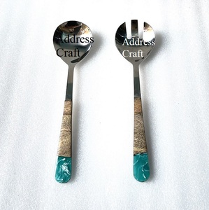 Ensemble de service à salade en acier inoxydable de haute qualité avec poignée en résine de bois décoration de Table outils de service à salade grande cuillère fourchette ensemble - Product Image 2