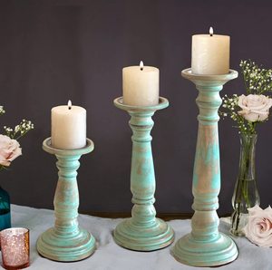 Bougeoir pilier en bois vert fait à la main support de lumière pour décoration Centre Table Top bougeoir Design Vintage - Product Image 1