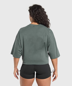 Vente en gros de vêtements d'été surdimensionnés à col rond 100% coton 300 g/m² T-shirt à manches courtes et tenue de sport et décontractée - Product Image 2