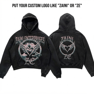 Sudadera con Capucha para Hombre, Lavado Ácido, 420 GSM, Felpa de Algodón Grueso, Negra, Impresión Personalizada, Serigrafía, Logotipo DTG, OEM, ODM, Ropa Urbana - Product Image 1