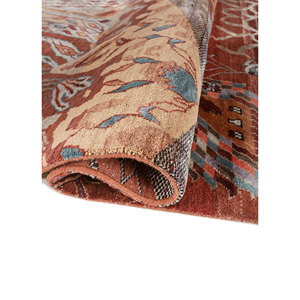 Alfombra Manchaha de Lana y Seda de Bambú con Patrón Abstracto Anudada a Mano en Rojo y Naranja - Para Uso Doméstico Les-2770 - Product Image 2