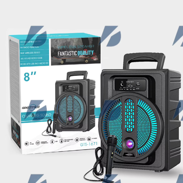Greatnice GTS-1671 Wireless for 5.3 Portable Outdoor DJ Party Speaker with Aux DC Input 8-Inch 1000-2000mAh Battery
