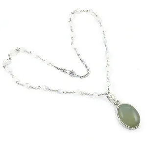 Collier en argent 925 avec pendentif en pierre précieuse verte pour femmes, plaqué or rhodié, avec grenat, quartz, topaze, améthyste, chaînes en bois - Product Image 2