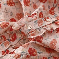 Dress kerah lengan pendek wanita, gaun katun Linen bunga merah muda lengan pendek 2025 musim panas baru Korea longgar modis temperamen kasual