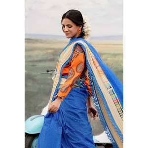 Sari en mousseline plissée non cousu 3 pièces avec décoration en dentelle SR-52006 pour mariages et occasions festives - Product Image 4