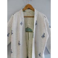 Robe de bain kimono en coton matelassé imprimé floral à la main Robe de nuit décontractée pour dames pour l'automne, l'été et le printemps
