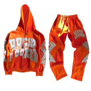 Conjunto de sudadera con capucha y pantalones de chándal de gran tamaño personalizados, bordado de desgastes lavado ácido, chándal de talla grande ecológico para hombre Stack Flare - Product Image 1