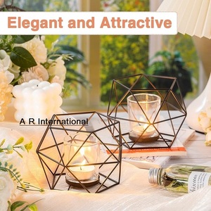 Porte-bougie moderne de style européen, géométrique, minimaliste, élégant, design en fil métallique multicolore, décoration en fer - Product Image 2
