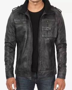 Veste en cuir noir de style motard pour homme - Product Image 1