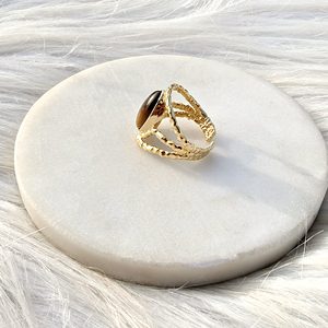 Anillo de piedra preciosa pulida de ojo de tigre natural, diseño circular de latón chapado en oro de 18 quilates, joyería hecha a mano para uso diario, estilo regalo para mujer - Product Image 6