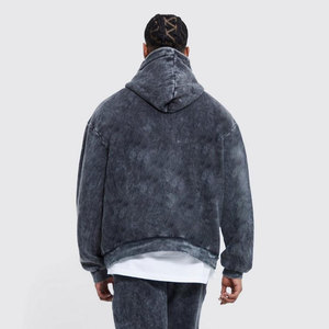 "Conjunto de chándal lavado con ácido informal de 100% algodón para hombre, Sudadera con capucha de gran tamaño vintage y traje para correr, ropa informal estilo Hip Hop" - Product Image 4