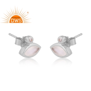 Latest Trending Sterling Silver Natural Cz & Rainbow <b>Moon</b> Stone Gemstone Marquise Stud <b>Earring</b> Custom Jewelry Manufacturer - Product Image 2