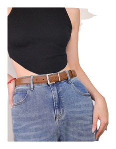 Ceinture en cuir véritable à la mode pour femmes avec boucle à aiguille or/argent Jeans décontractés polyvalents Décoration Designer Ceinture en acier - Product Image 1