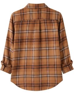 Women Oversized Plaid Button Up Shirt Camel Brown Long <b>Sleeve</b> Casual Flannel Checkered Tunic <b>Top</b> Soft Autumn Winter Wholesale - Product Image 4
