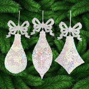 Décoration de Noël nouvel an clair irrid plaqué acrylique 3D diamant coupe goutte avec ornement d'arc - Product Image 2