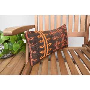Almohada de lana de retazos Kilim Vintage marrón, cojín decorativo de 18x18 pulgadas con patrón de hojas esponjosas para uso en el suelo - Product Image 2