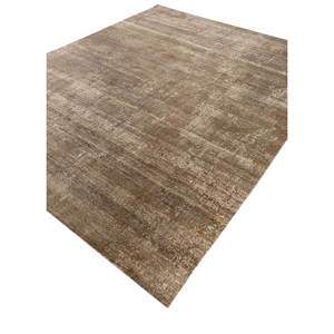 Alfombra de Lana Tejida a Mano en Color Beige Marrón, Diseño Abstracto para Sala de Estar, Entrada, Rectangular, Forma de Rompecabezas, Marrón 3D, Certificada en India - Product Image 2