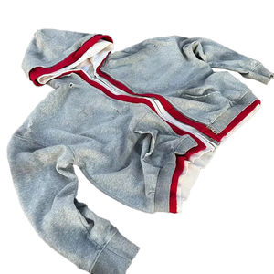 Sudadera Corta Personalizada de Estilo Urbano con Doble Cierre de Cremallera Triple, Lavado Ácido, Estilo Holgado y Cuadrado, Desgastada, con Pedrería y Triple Capa - Product Image 2