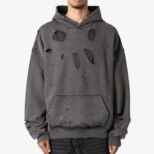 Wholesale <b>Vintage</b> Distress Solid 100% Cotton Heavyweight Plus Size Men's French Terry Customized Hoodie <b>Sweatshirts</b> - Product Image 1