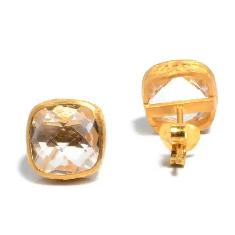 Boucles d'oreilles en laiton Boucles d'oreilles en laiton avec pierres précieuses attrayantes en quartz cristal