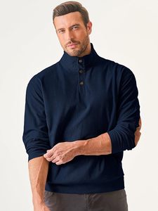 Sweat-shirt en velours côtelé décontracté à manches longues pour homme avec poches à col montant et boutons-Motif solide délavé pour l'automne - Product Image 5