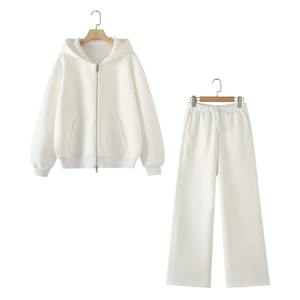 2026 Women's Sportswear Set Breathable Cotton Zipper <b>Cardigan</b> & Baggy Pants 2-Piece Sweater Outfit <b>with</b> Zipper Closure - Product Image 4