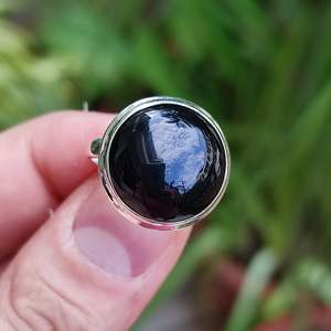 925 Sterling Silver Women's <b>Statement</b> <b>Ring</b> Handmade Black Onyx Round Gemstone with Rhodium Plating Black Onyx Silver <b>Ring</b> - Product Image 2