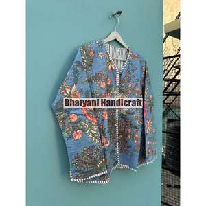Handmade Quilted Block Printed Boho Style Cotton Jacket <b>for</b> Indian <b>Women</b> Breathable Button Closer <b>Coat</b> <b>for</b> Winter <b>for</b> Autumn - Product Image 3