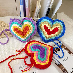 Bolso de Algodón Tejido a Crochet con Degradado de Colores en Forma de Corazón, Fresco y Dulce, de un Solo Hombro, Cruzado, Hecho a Mano, con Cierre Abierto, a la Moda para Mujer - Product Image 4