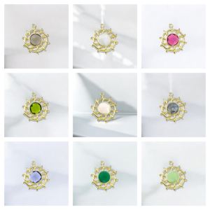 Colgante de moda de abalorio chapado en oro de piedras preciosas de ónix verde redondo-925 abalorios de plata joyería-pieza de joyería al por mayor - Product Image 3