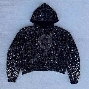 Personalizado Hombres Rhinestone Cremallera Sudadera Con Capucha Bling Diseño Streetwear Moda OEM Al Por Mayor Proveedor - Product Image 1
