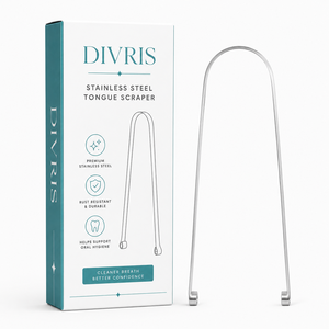 ที่ทำความสะอาดลิ้นรูปตัวยูสองด้านทำจากสแตนเลส Divris พร้อมห่วงปลายสำหรับสุขอนามัยในช่องปาก - Product Image 6