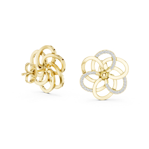 ต่างหูเพชรทรงกลมทองคำ 14K สำหรับผู้หญิง |   ชุดหมั้น |   เพชรที่เพาะเลี้ยงใหม่ - Product Image 2