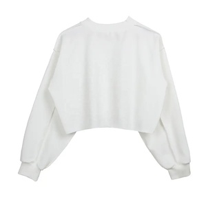 100% coton uni à manches longues femmes surdimensionné haut sweat recadrée chaud solide mode décontracté nouveau élégant respirant sweat - Product Image 4