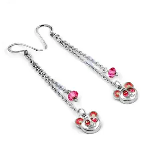 Boucles d'oreilles pendantes en cristal rose tendance de Silver Bear pour femmes, design floral religieux classique, bijoux en cuivre et laiton, perle pour cadeau - Product Image 2