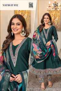 Traje Anarkali de diseñador de moda Maruti de calidad superior MF1606 para ropa de mujer tela de muselina pura parte superior inferior Dupatta Party - Product Image 2