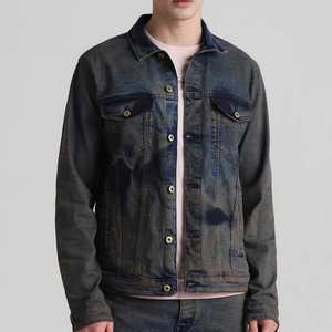 Veste en jean pour homme de qualité supérieure, col montant, broderie personnalisée, respirante, coupe-vent, design élégant et tendance - Product Image 1