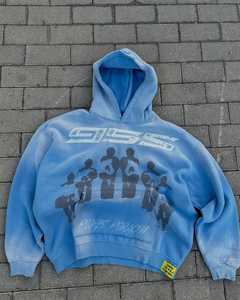 Bespoke เสื้อผ้าแนวสตรีทมีฮู้ดสำหรับผู้ชายเสื้อครอปมีฮู้ดผ้าเกล็ดปลาพิมพ์ลายสกรีนแนววินเทจ - Product Image 1