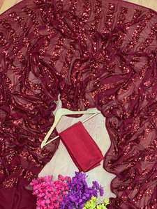 Saree-tela Georgette para fiesta de trabajo, tela de estilo étnico para celebridades, tendencia y aspecto elegante - Product Image 5