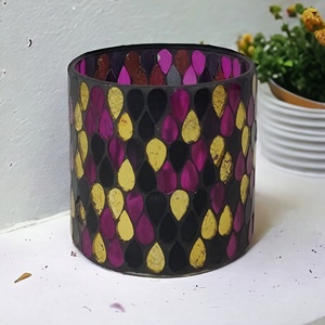 Hand-Crafted <b>Gold</b> Pink Mosaic Decorative Votive Holder Home & Garden Candle Glass Jars for Wedding & Christmas <b>Lanterns</b> - Product Image 3