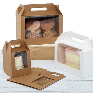 Recycled Kraft Gable Boxes with Cello Window <b>Glossy</b> or Matt Lamination Embossing for Food Feature KRAFT <b>Paper</b> and Handle - Product Image 1