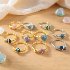 Adjustable Gold and Silver Plated Fashion <b>Rings</b> with Colorful Stone Detail for Resale - Product Image 3