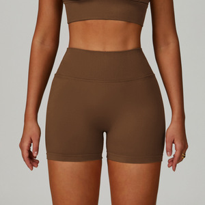 Shorts de yoga et de fitness pour femmes, en gros, personnalisés, sans couture, push-up, dos en V, taille haute, fessier galbé - Product Image 3