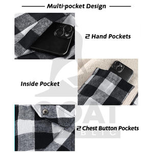 Veste en molleton doublée de coton à manches longues à carreaux pour homme de haute qualité avec fermeture à boutons en corne et style streetwear - Product Image 4