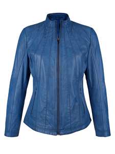 Veste en cuir de couleur bleue pour dames mode cuir véritable col montant balles jeans porter des vestes - Product Image 4