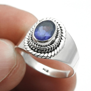 Lujo hecho a mano sólido 925 plata esterlina 100% forma ovalada Natural Iolita piedras preciosas declaración anillos joyería fina para ella al por mayor - Product Image 1