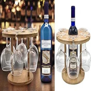 Porte-bouteille de vin en bois à 6 verres de qualité supérieure Meilleur ustensile de service avec 1 capacité de bouteille Accessoires pour la maison pour ensembles de bar - Product Image 6